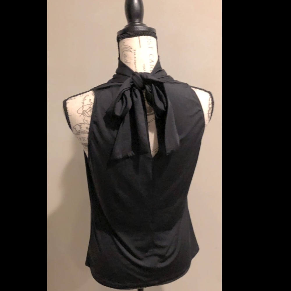 Black Electra tie turtleneck sleeveless top